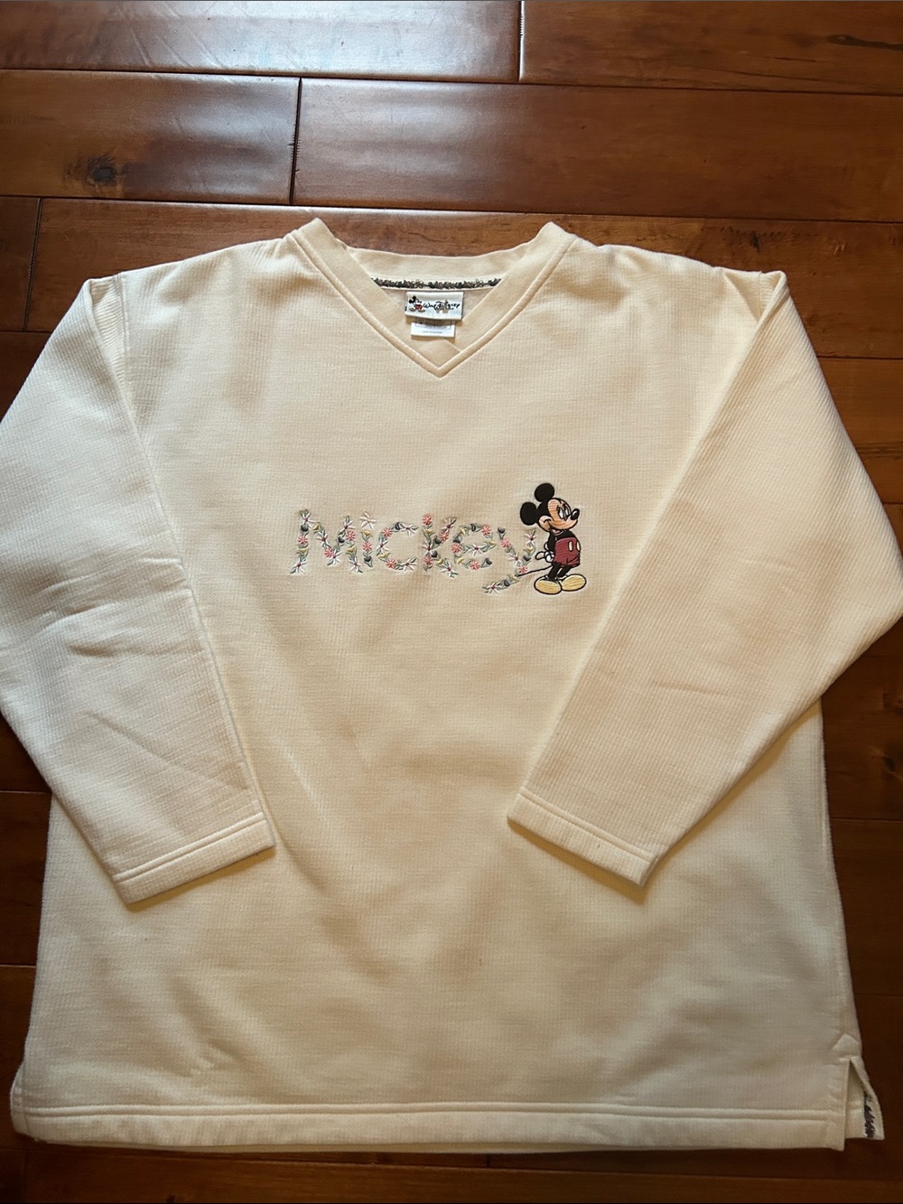 Disney Cream Mickey Mouse Embroidered Pullover